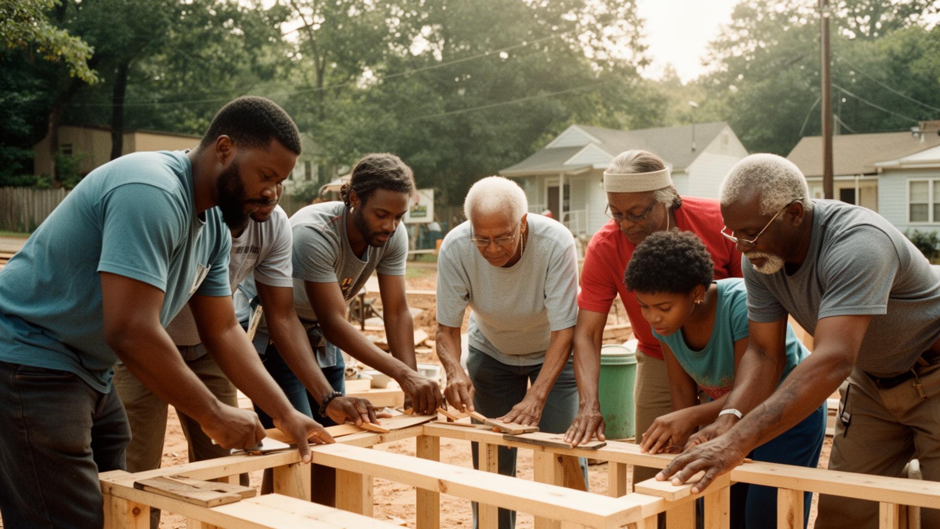 Black community builders of all ages working together on a neighborhood project in Atlanta