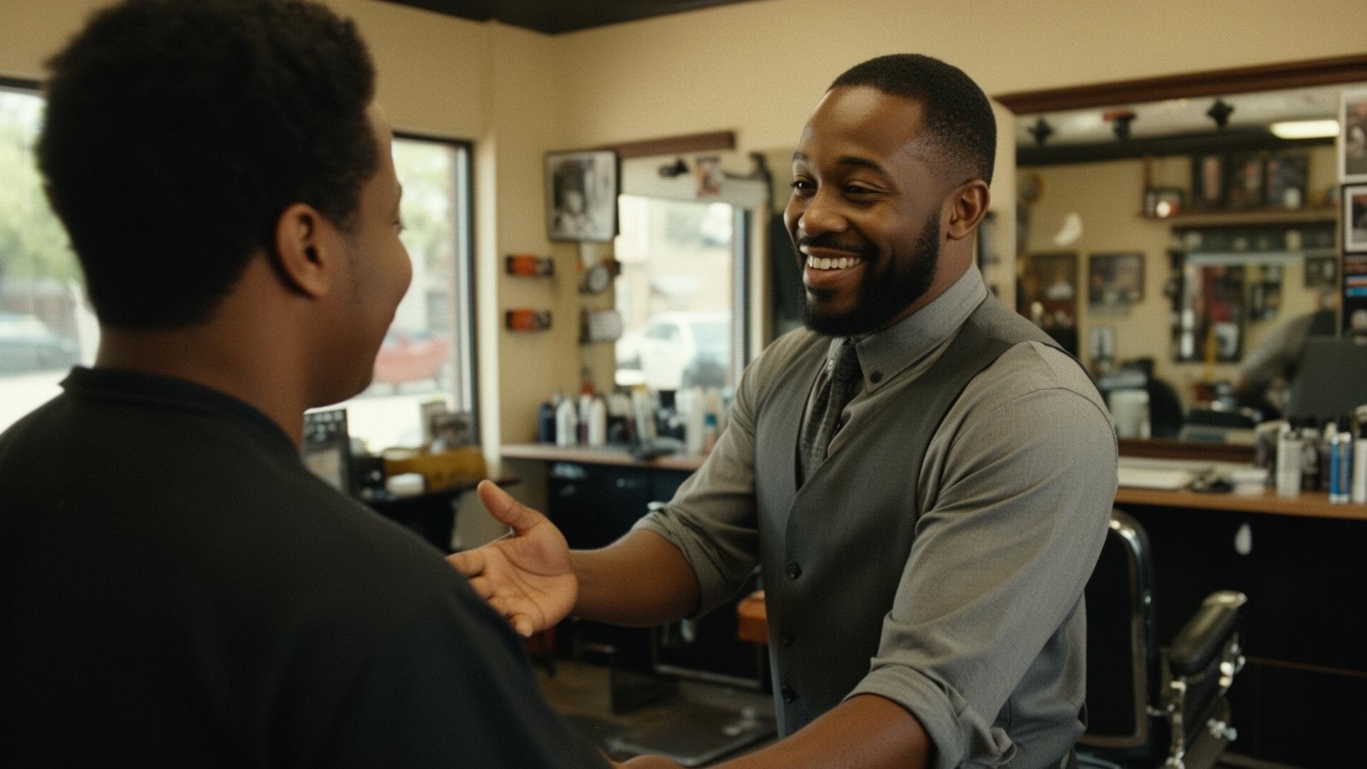 A Black small business owner welcoming a customer with genuine respect and care